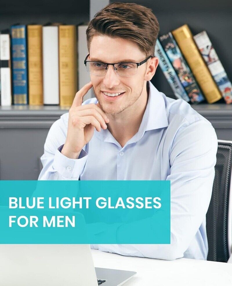Blue Light Blocking Computer Glasses Semi Rim Crystal Lens UV Blocking Gaming US