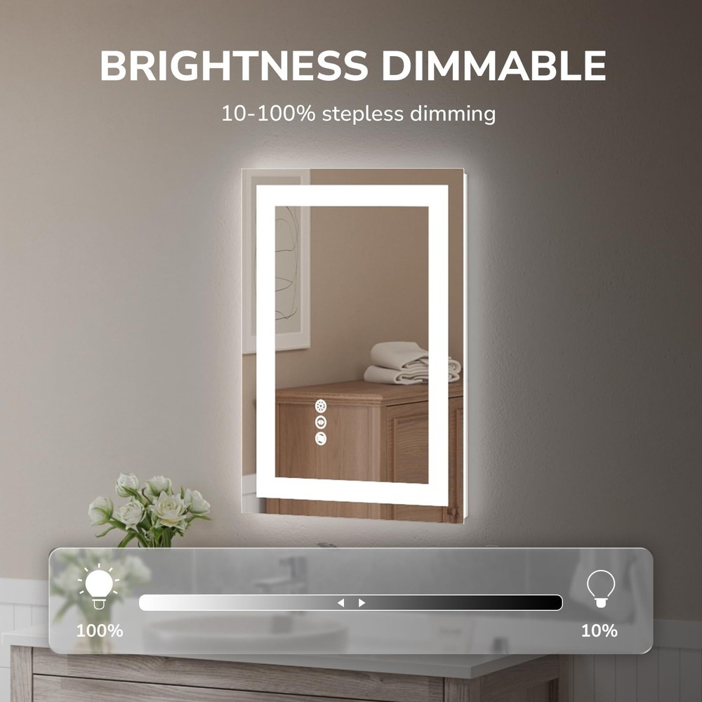 20”x28” LED Bathroom Mirror Lighted Lighted Vanity Mirror, Horizontal & Vertical