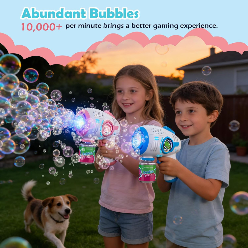 Bubble Guns for Kids 4-8, 2 Pack Automatic Bubble Blaster with LED Light