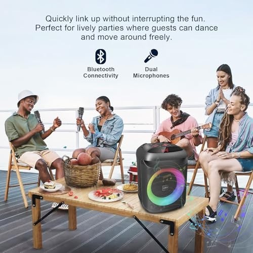 Karaoke Machine with 2 Wireless Microphones, Bluetooth PA Speaker, RGB Lights, T