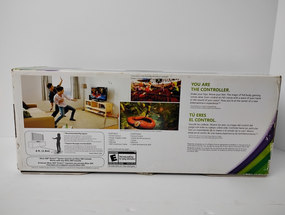 Xbox 360 Kinect Sensor + Cables USB Missing Kinect Adventures Game
