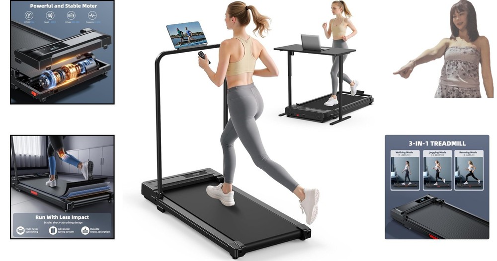 Compact Folding Treadmill with Handle Bar - Perfect for Small Spaces & Quiet ...