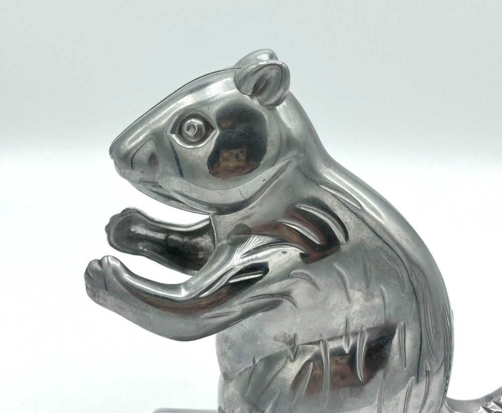 Squirrel Nutcracker Davy Crackit Cast Aluminum Silver Tone Lever Tail Retro