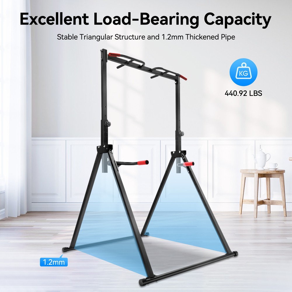 Adjustable Power Tower Dip Station Pull Up Bar, Multifunction Triangular Struct