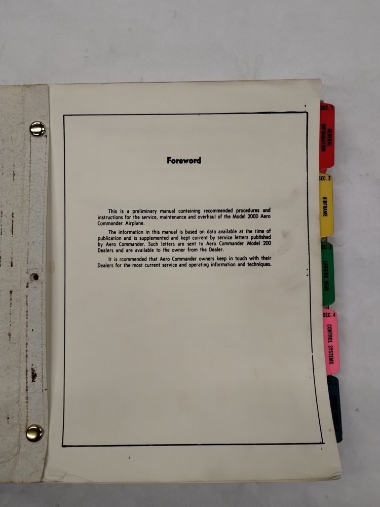 Aero Commander 1966 Model 200D Overhaul & Service Manual-Original