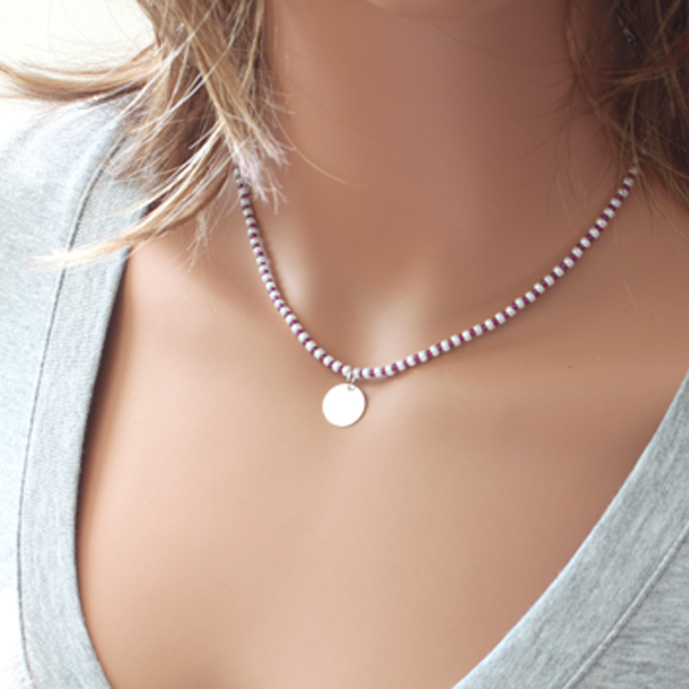 Rhodium Dot Necklace with Beaded Chain