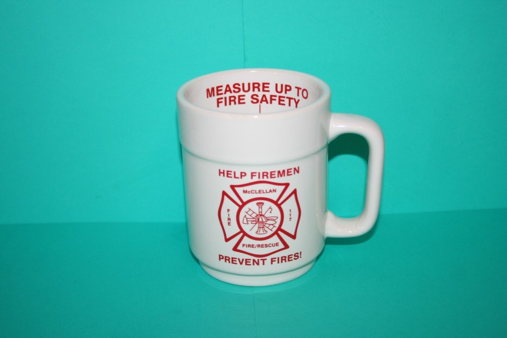 Help Firemen Prevent Fires Mug Cup Don't Be a Fire Bug Measure Up To Fire Safety