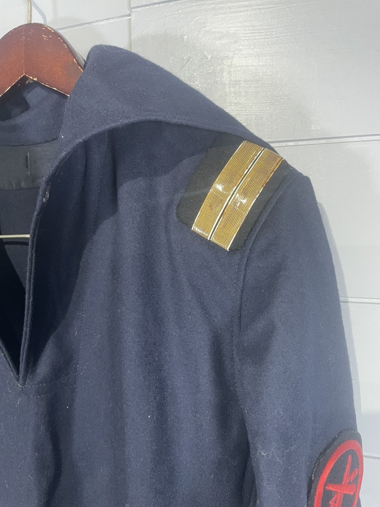 1970s Vintage Soviet Navy Russian Uniform Jacket Coat Pullover Blue Patch