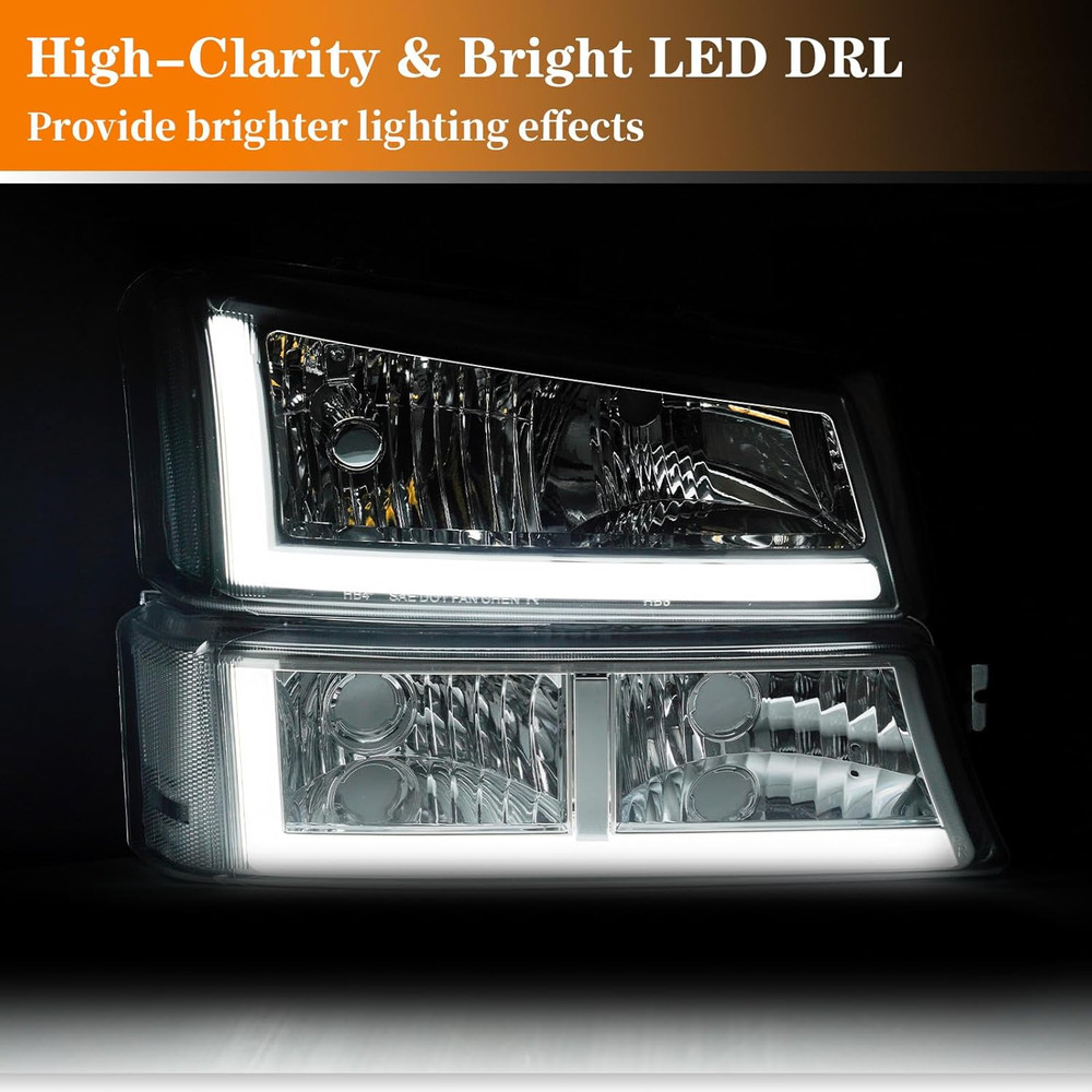 LED DRL Headlight Compatible with 2003-2006 Chevy Silverado/ 2003-2006 Avalanche