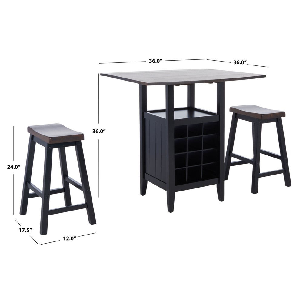 SAFAVIEH Casey 3 Pc Set Drop Leaf Pub Table | Brown / Black |