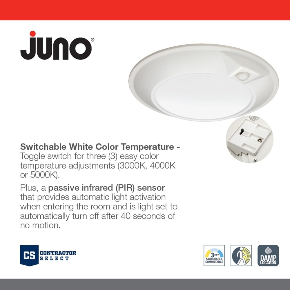 Juno JSBT 6in SlimBasics Tapered Disk Downlight Switchable PIR Sensor White