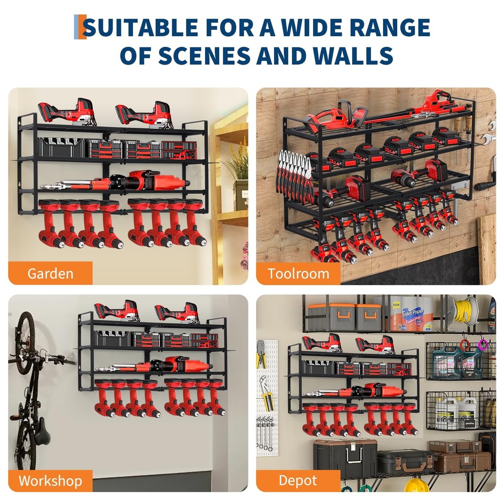 Power Tool Organizer Wall Mount, Heavy Duty 4-Layer Drill Storage Shelf Garage