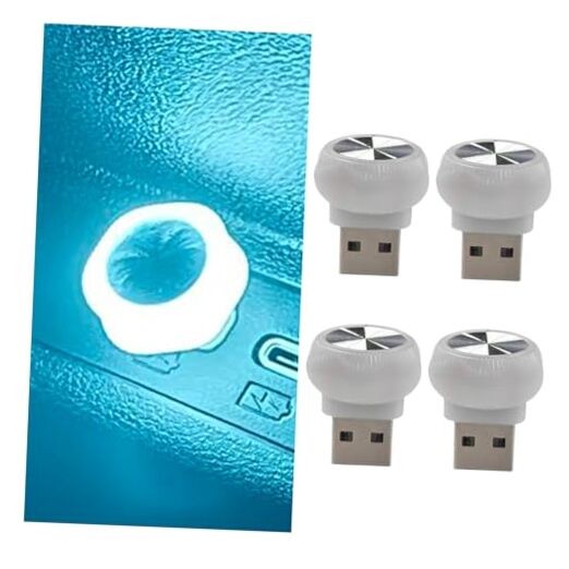 4PCS Flower Mini USB LED Car Light, 5V Portable Plug-in Interface Auto Blue