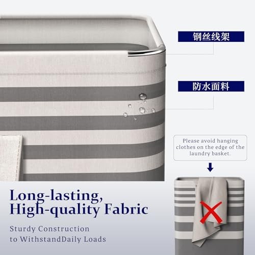 2 Pack Laundry Baskets Large, Collapsible Laundry Hamper Dirty Clothes 75L Grey