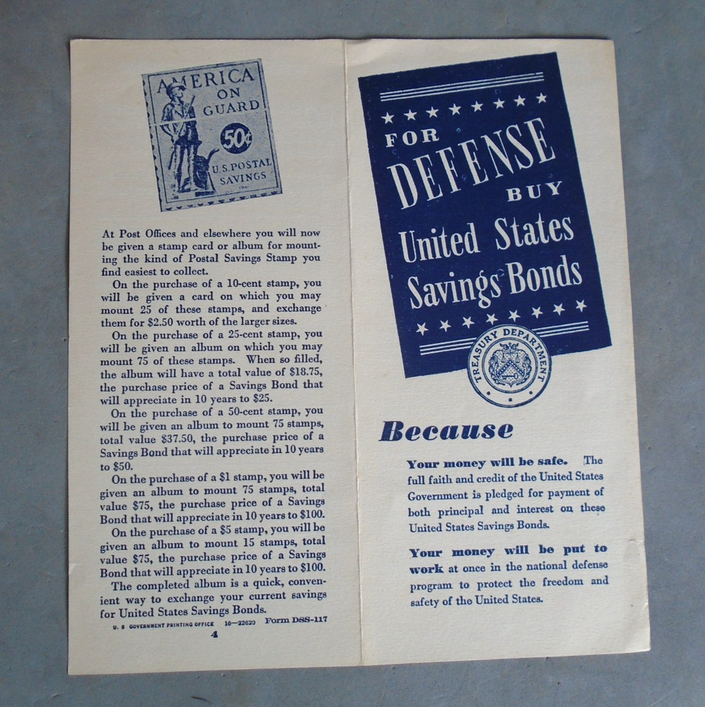 WWII Defense Bonds Series E brochure