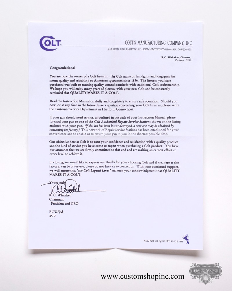 Colt Python Factory Paperwork Packet. 1990 Manual