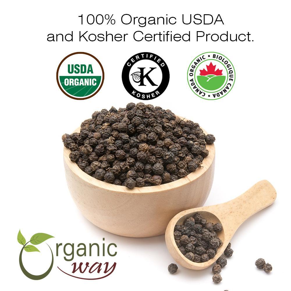 Organic Way Whole Black Pepper - Grinder Refill | Kosher & USDA Certified