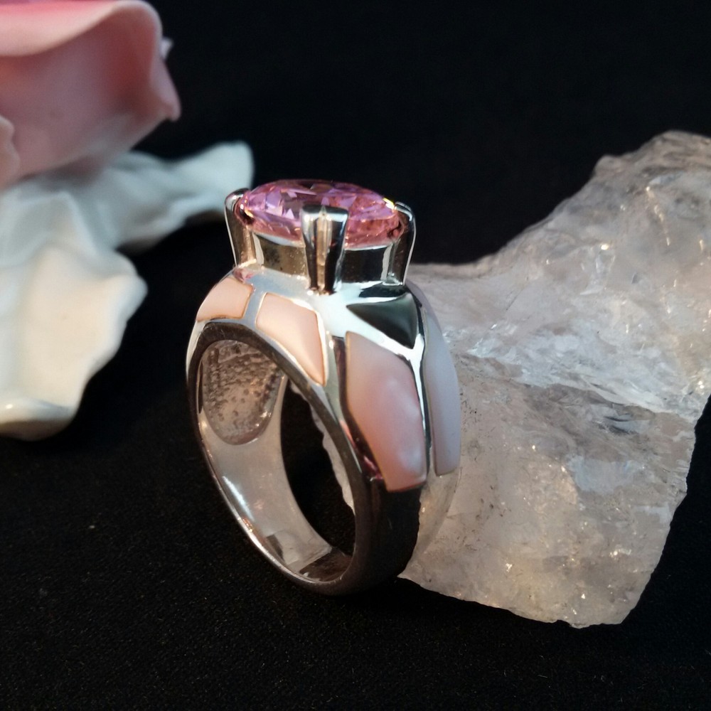 Ring Silver 925 with Amethyst, Pearl 54 Size 17.2 mm