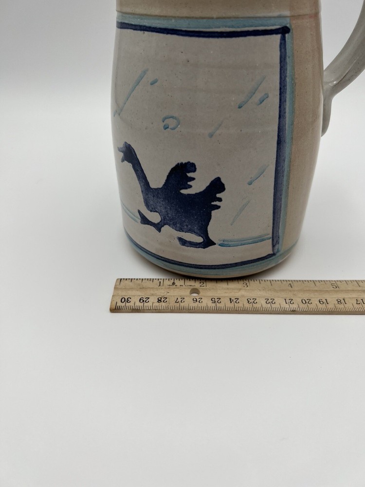 VTG Handmade Pottery Pitcher Mold Duck With Handle 8” Tall Signed
