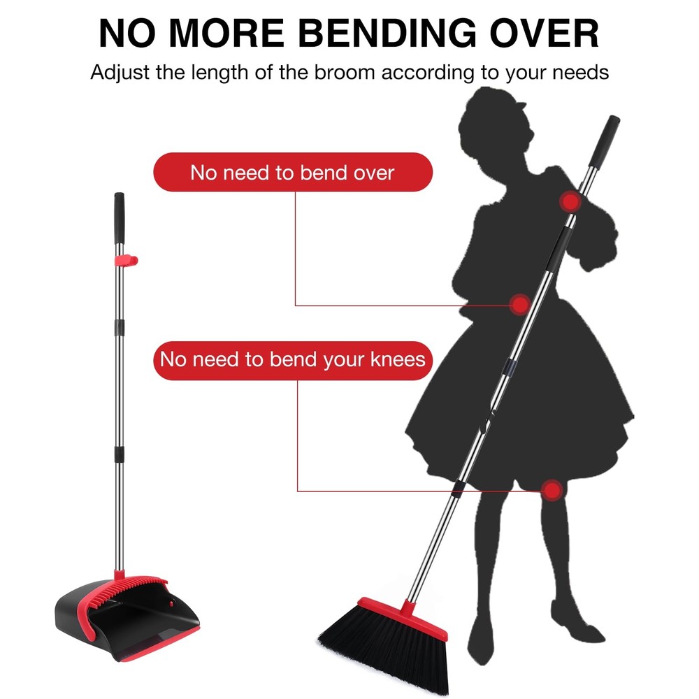 Broom and Dustpan Set, 52-in Long Adjustable Handle Broom Dustpan Combo with ...