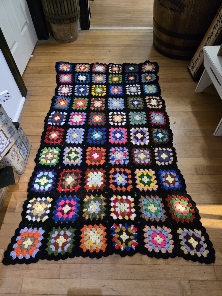 Hand crocheted granny square afghan blanket 36"x60"