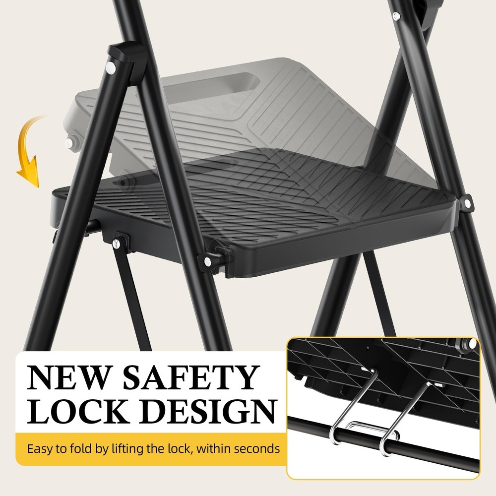 Urackify 2 Step Ladder, Portable Folding Ladder for 2 Black