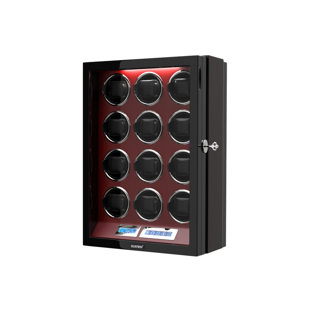 Automatic 12 Watch Winder Display Case Box LCD Touch Screen Display W/ LED Light