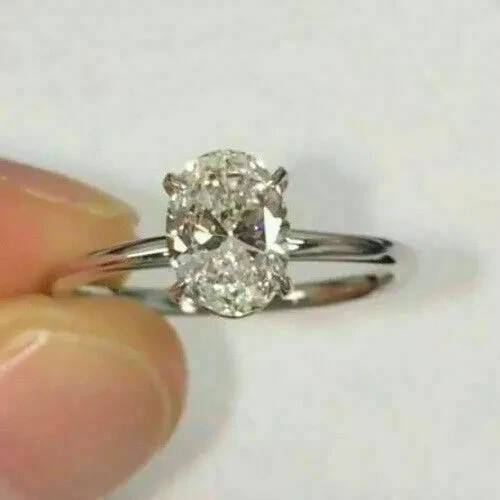 Lab-Created 2CT Oval Cut Simulated Diamond Engagement Ring White Gold Plated