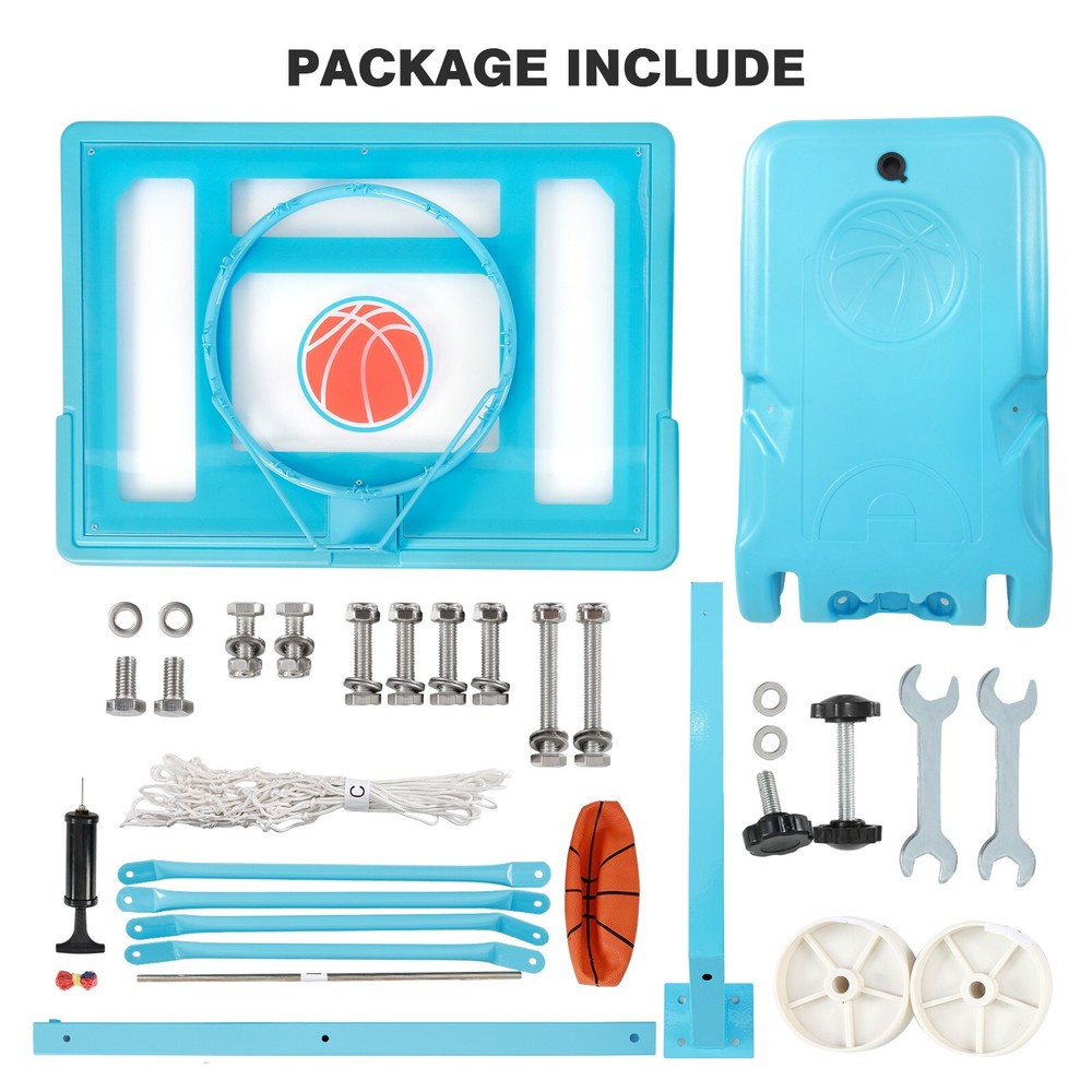 Adjustable Pool Basketball Hoop, Portable with Wheels, Includes Ball & Pump