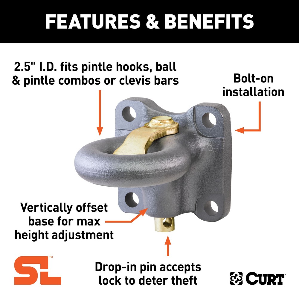 Curt SecureLatch Flush-Mount Lunette Ring (60,000 lbs, 2-1/2" ID)