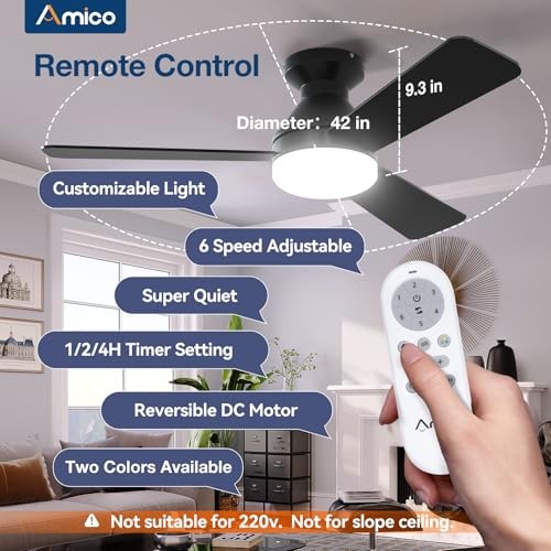 Ceiling Fans with Lights Low Profile Ceiling fan with Light and 42 inch Black