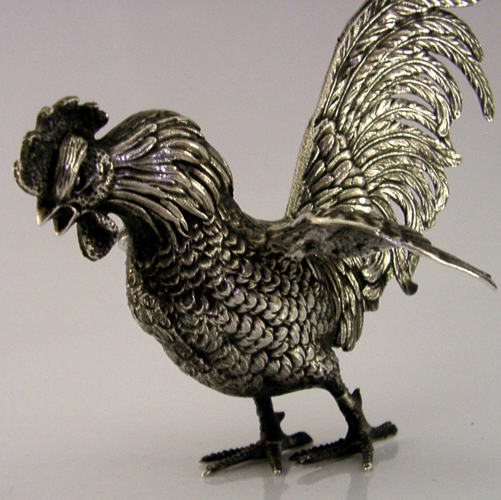 GOOD SIZE 833 SOLID SILVER COCKEREL HEN ROOSTER CHICKEN BIRD c1960 178g
