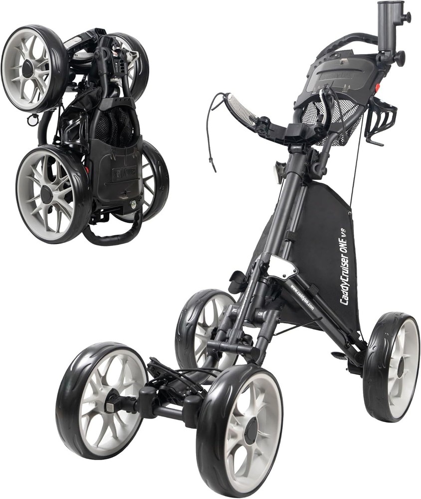 4 Wheel Golf Push Cart - Caddycruiser One Version 8 1-Click Folding Trolley - Li