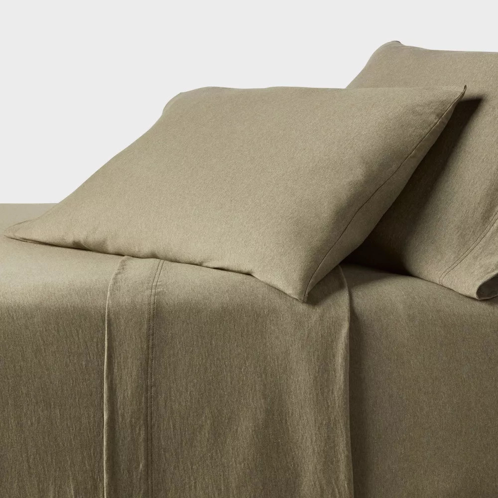 Twin Cotton Jersey Sheet Set Heather Green - Threshold: Includes 1 Pillowcase,