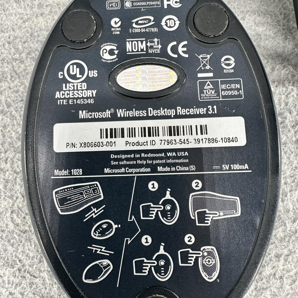 MICROSOFT Model 1028 - Wireless Desktop Receiver 3.1 USB US Canada 310 HR