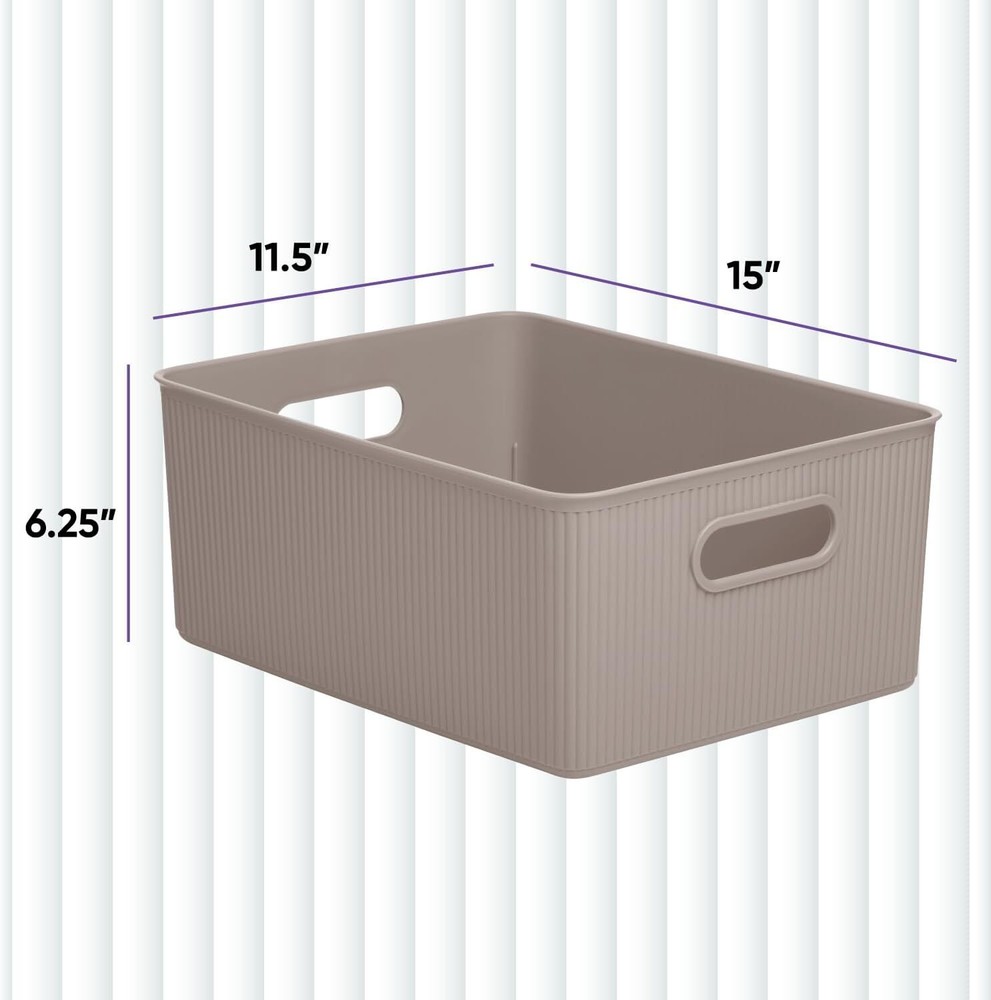 Decorative Storage Bins (8 Pack) Taupe Plastic Storage Baskets 15 Liter Medium