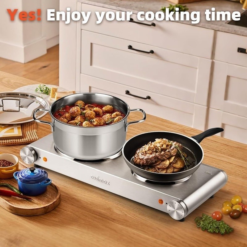 Electric Double Burner Hot Plate 1800W Portable Adjustable Temperature Control