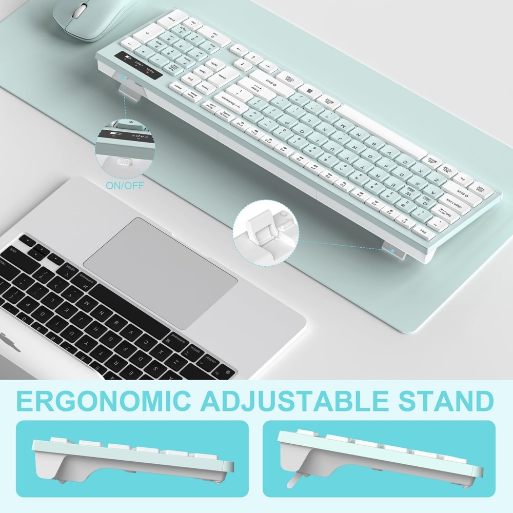 Wireless Keyboard and Mouse Combo, Full-Sized Wireless Keyboard and Adjustabl...