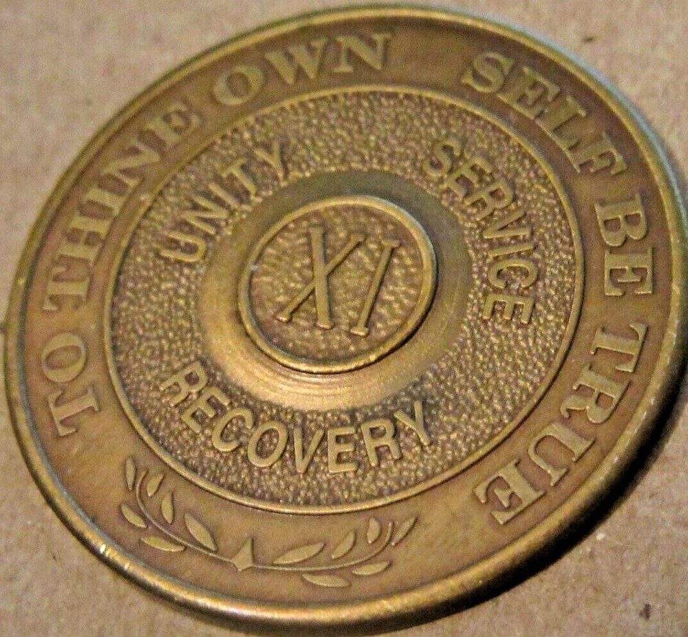 Alcoholics Anonymous AA 11 Year Bronze Medallion coin chip token Sobriety Sober