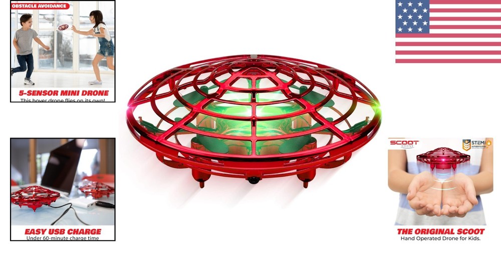 Scoot Hand Operated Drone with Obstacle Avoidance & Rechargeable Design - Red