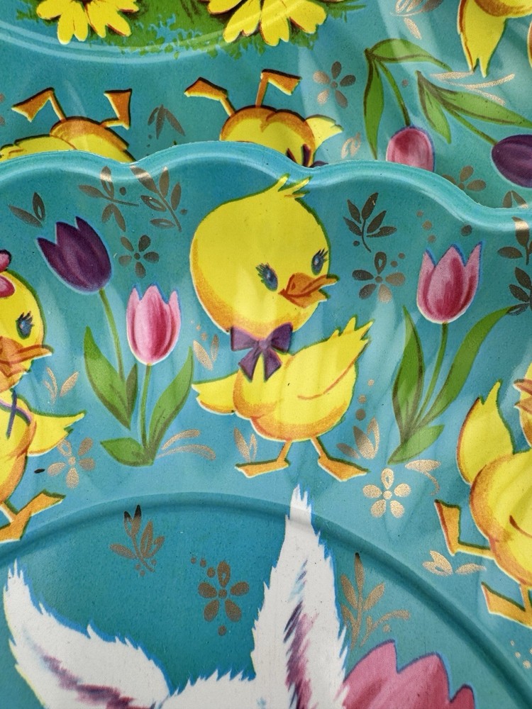 Vintage Retro Easter Theme Plastic Molded Candy Serving Plate Bunny Chick 9 3/4”