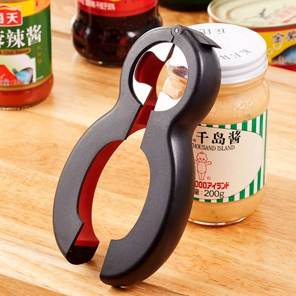 Medsuo Jar Opener 6 in 1 Multi Function Bottle Small, Black and red