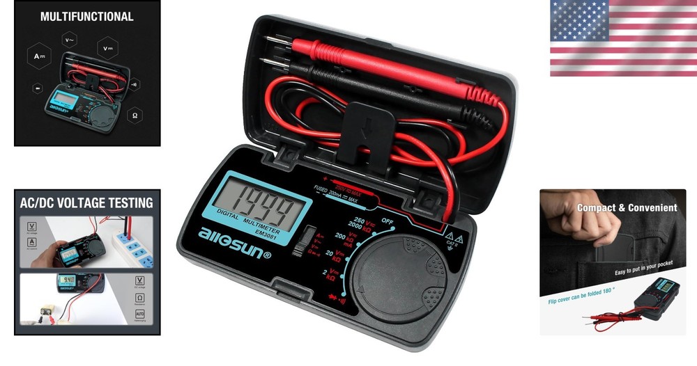 ALLOSUN Pocket-Sized Digital Multimeter for Accurate Voltage & Current Testing