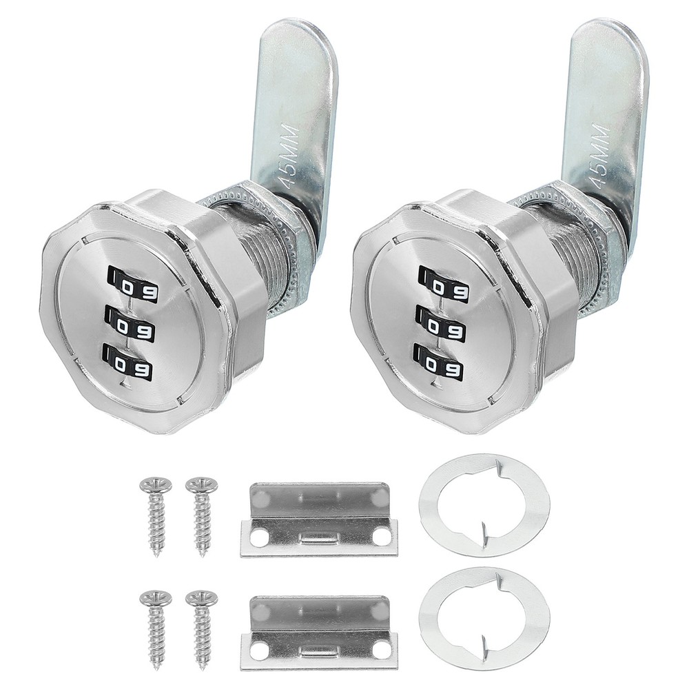 2Pcs 1" Combination Cabinet Cam Lock Cylinder Password Coded Lock Silver