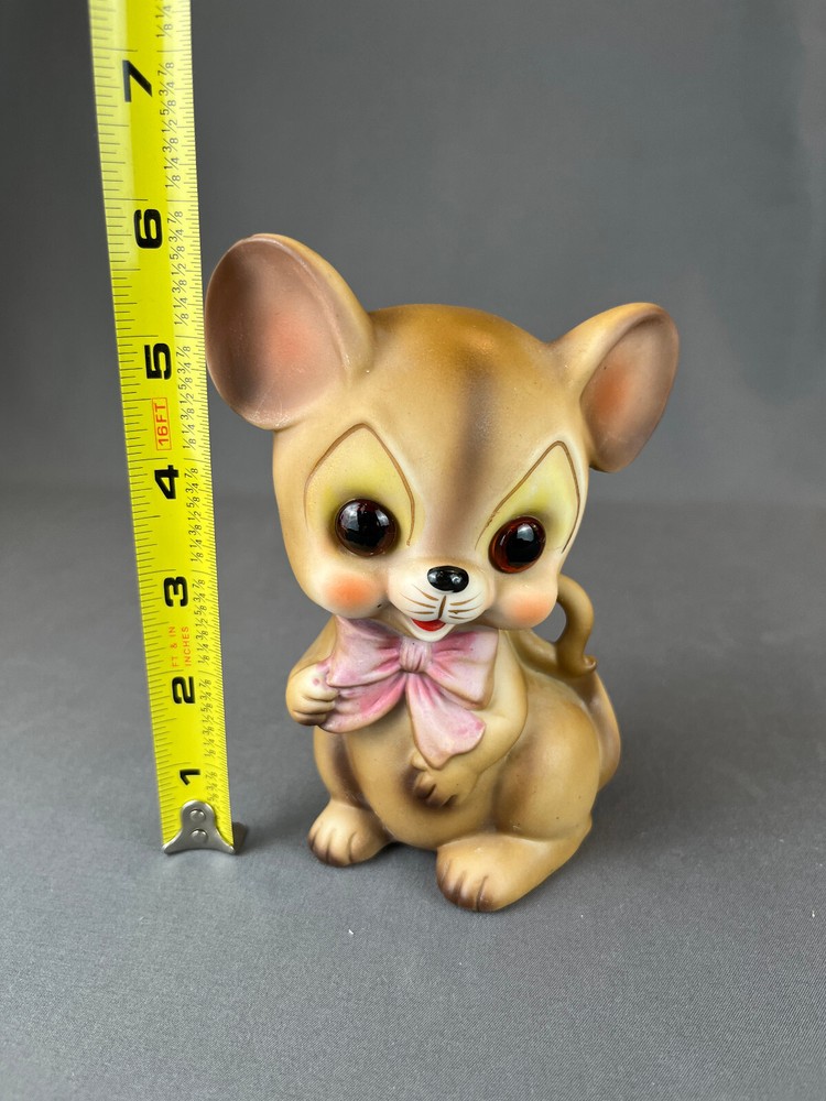 Vintage Josef Original MOUSE WITH PINK BOW 6" Ceramic Night Light ~ Working