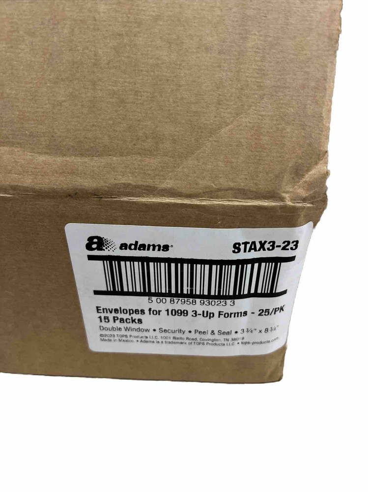 15-PACK Adams 1099 Envelopes For 3-Up Forms 25 Per Pack (375 Envelopes Total)