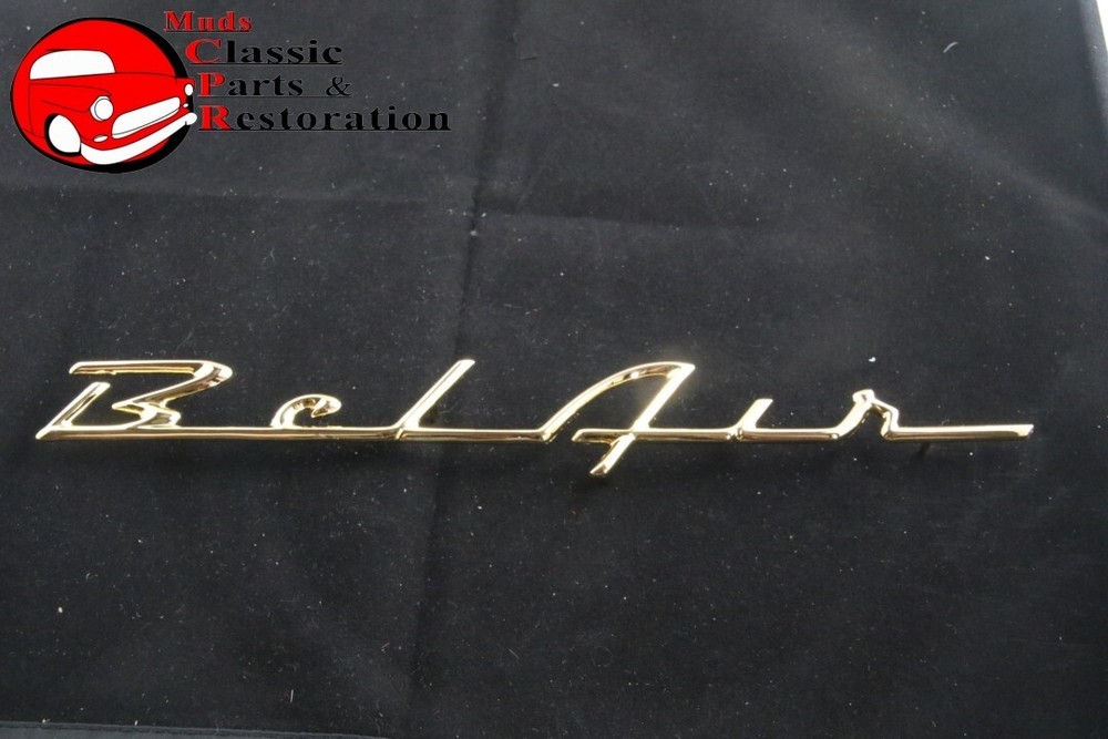 55-57 Chevy Tri Five Gold Belair Rear Quarter Panel Script Emblem Badges New