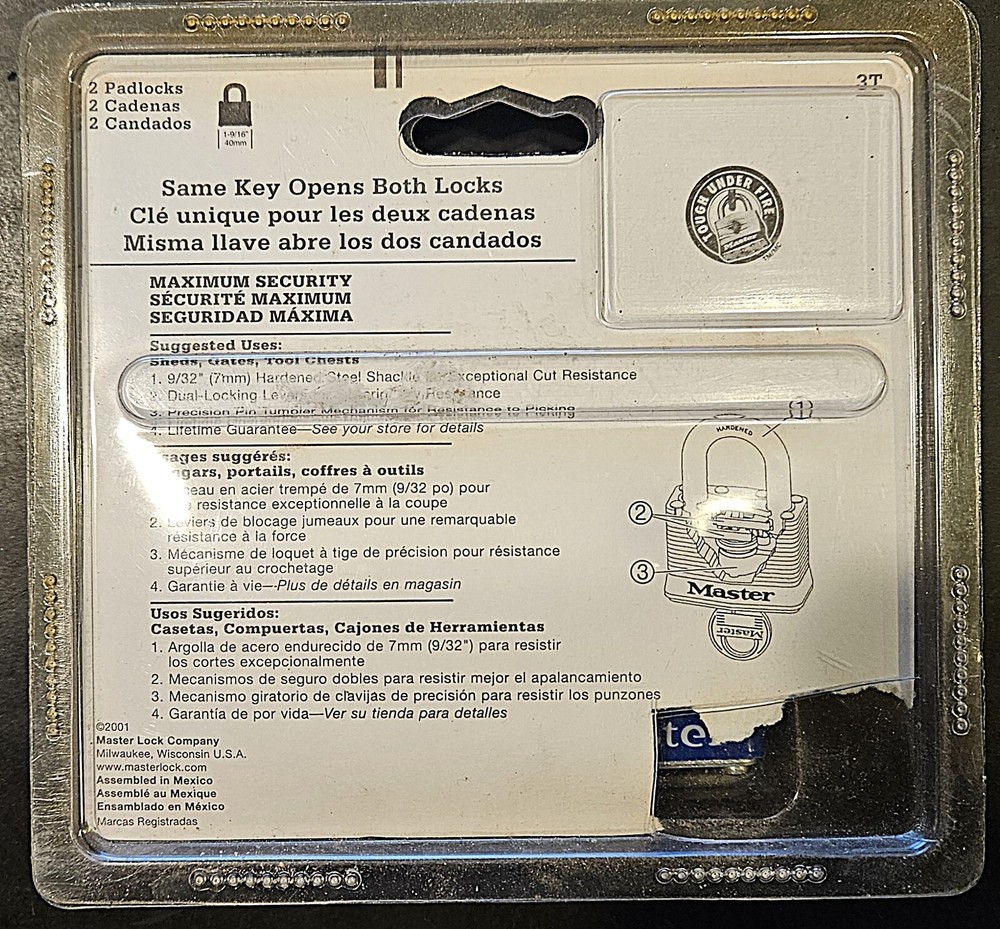 2 Pack Master Lock 3T Laminated Steel Padlocks Pack, Keyed Alike