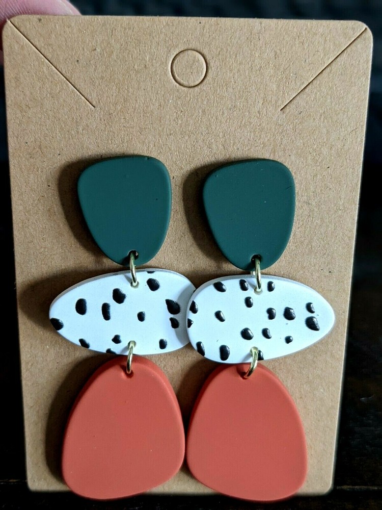 "Amelia" Green White and Rust Clay Style Earrings