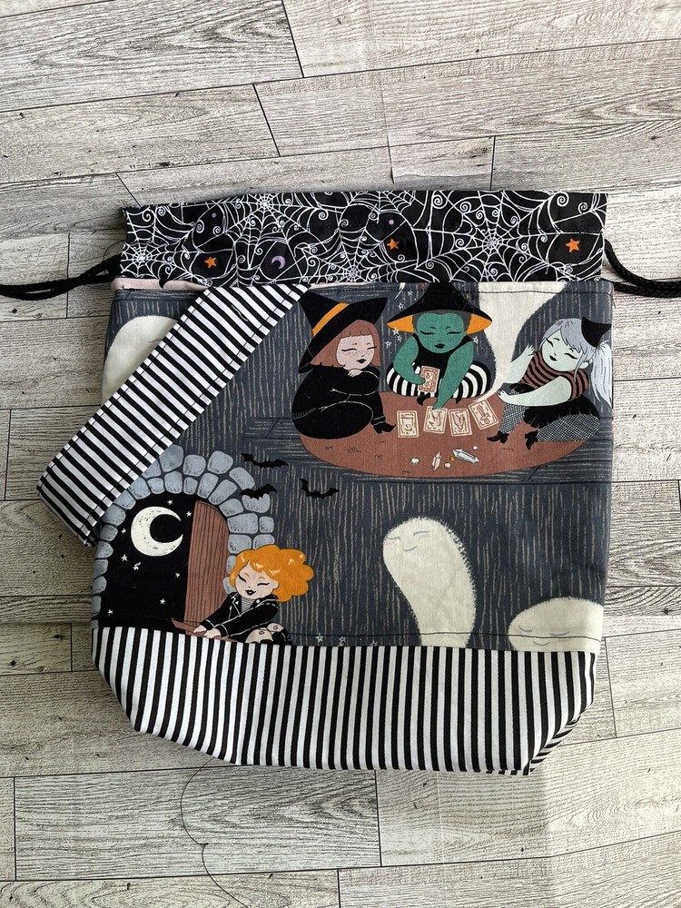 Knitting project bag handmade Halloween Witch Storage Tote Drawstring